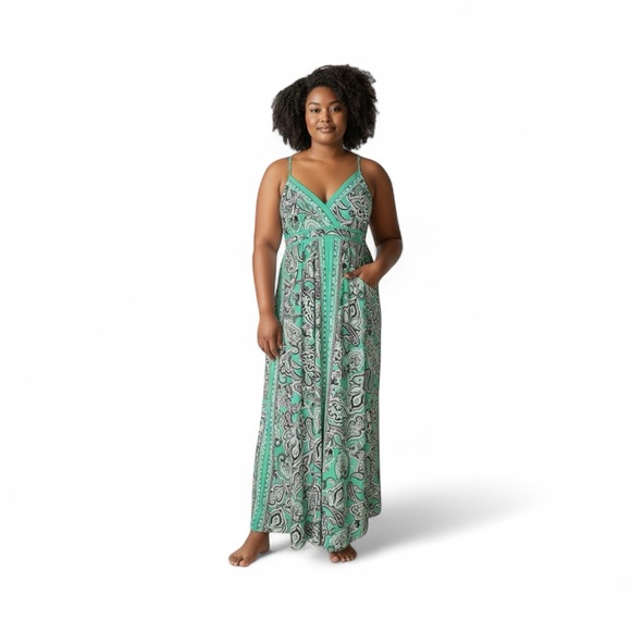 INC Concepts Women’s Green Paisley Maxi Dress Size Lg - Picture 1 of 6
